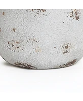 LuxenHome Rustic Off White with Brown Accents -Inch Tall Round MgO Planter