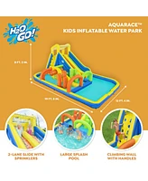 Bestway H2OGO! AquaRace Kids Inflatable Outdoor Water Park with Dual Slides, Built-In Sprayer, Splash Pool, Storage Bag, & Air Blower for Quick Setup