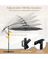 Gymax 10FT Offset Umbrella 360° Rotation Sun Shade Solar Powered Led Patio