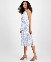 Robbie Bee Women's Tiered Floral Chiffon Fit & Flare Dress