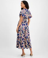 julia jordan Women's Printed Tiered-Short-Sleeve Dress