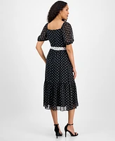 julia jordan Women's Dot-Print Short-Sleeve Midi Chiffon Dress