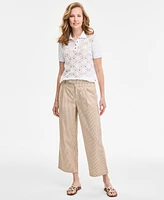 Tommy Hilfiger Women's Striped Extended-Tab Cropped Pants