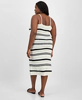 Madden Girl Trendy Plus Striped Pointelle Knit Sleeveless Midi Dress