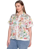 Karl Lagerfeld Paris Plus Printed Camp Shirt