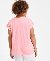 Style & Co Women's Lace-Trim V-Neck Short-Sleeve T-Shirt, Exclusively at Macy's