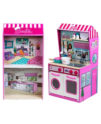 Theo Klein 2 In 1 Barbie Wooden and Metal Toy Kitchen and Dollhouse with Pretend Washing Machine and Oven for Kids Ages 3 and Up
