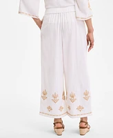 Style & Co Women's Embroidered Cotton Gauze Cropped Pants, Exclusively at Macy's