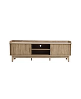 LuxenHome Mid-Century Modern Tambour-Style 2-Door 63-Inch Wide Tv Stand with Tray Top, Oak