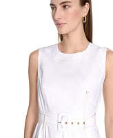 Calvin Klein Women's Belted Sleeveless Asymmetric-Hem Dress