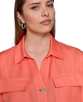Karl Lagerfeld Paris Plus Short-Sleeve Shirt Jacket
