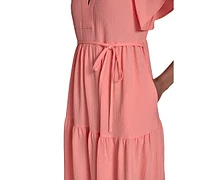 Calvin Klein Women's Split-Neck Tiered Maxi Dress