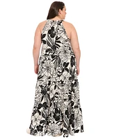 London Times Plus Halter Tiered Maxi Dress