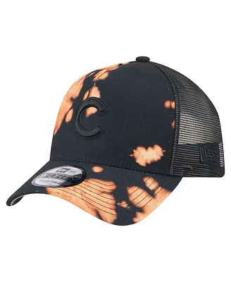 New Era Men's Black Chicago Cubs Bleached A-Frame 9FORTY Adjustable Hat