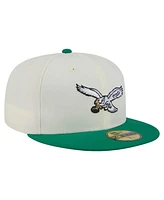New Era Men's White/Kelly Green Philadelphia Eagles Throwback Main 59FIFTY Fitted Hat