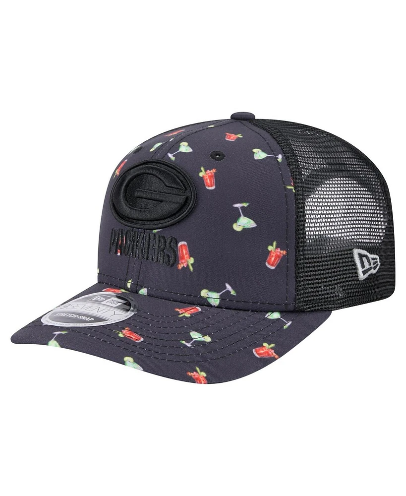New Era Men's Navy/Black Green Bay Packers Adventure Drinks Pattern 9SEVENTY Stretch-Snap Hat