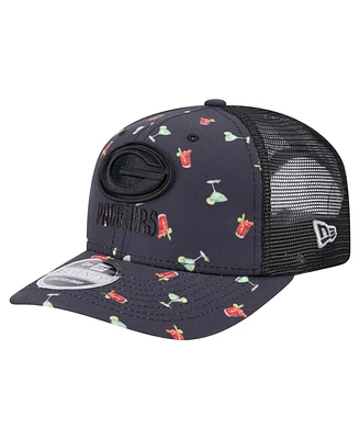 New Era Men's Navy/Black Green Bay Packers Adventure Drinks Pattern 9SEVENTY Stretch-Snap Hat