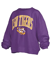 Pressbox Women's Purple Lsu Tigers Janise Arch Over Logo Waist Length Oversized Pullover Sweatshirt