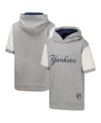 Outerstuff Big Boys and Girls Heather Gray New York Yankees Line Up Short Sleeve Pullover Hoodie