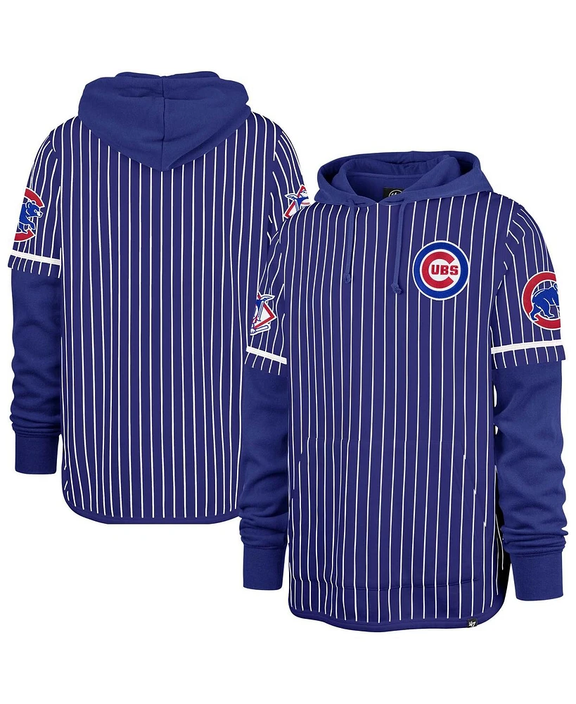 '47 Brand Men's Royal Chicago Cubs Pinstripe Double Header Pullover Hoodie