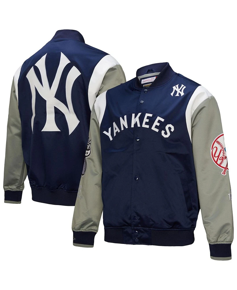 Mitchell & Ness Men's Navy/Gray New York Yankees Cooperstown Collection Team Origins Satin Full-Snap Jacket