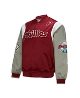 Mitchell & Ness Men's Burgundy/Gray Philadelphia Phillies Cooperstown Collection Team Origins Satin Full-Snap Jacket