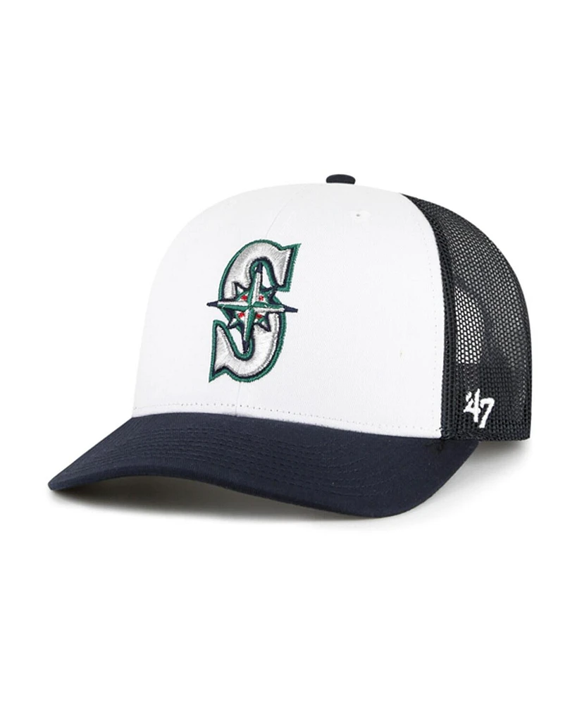 '47 Brand Men's White/Navy Seattle Mariners Freshman Trucker Adjustable Hat