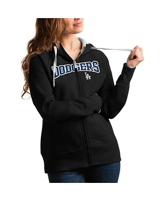 Antigua Women's Black Los Angeles Dodgers Team Logo Victory Full-Zip Hoodie