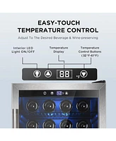 Cowsar Wine Cooler 37 Bottle Freestanding Fridge with Stainless Steel Reversible Glass Door, 145 Can Beverage Refrigerator Quiet Compressor for Home K