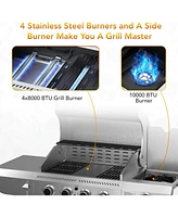 Cowsar Gas Grill,Heavy-Duty Stainless Steel Bbq Grill,4 Burner Gas Grill with Side Burner,42000 Btu Propane Gas Grill for Outdoor Cooking,Barbecue,Gar