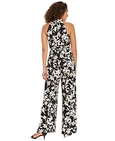 London Times Petite Cross-Neck Tie-Waist Sleeveless Jumpsuit