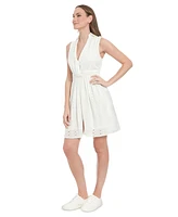 London Times Petite Cotton V-Neck Sleeveless Dress