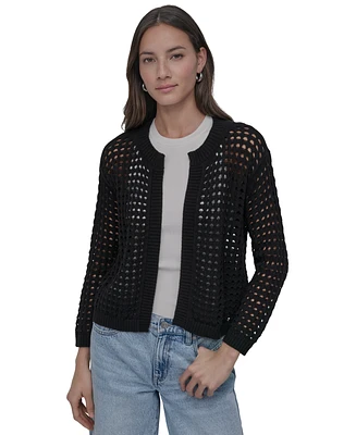 Dkny Jeans Petite Cotton Open-Stitch Long-Sleeve Cardigan
