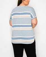 Coin 1804 Plus Engineer Stripe Dolman Short Sleeve Top