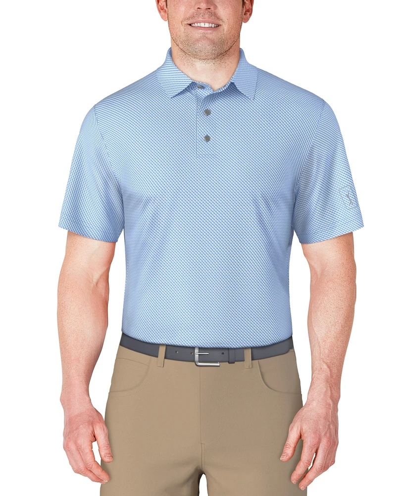 Pga Tour Men's Short Sleeve Micro Geo Print Polo Shirt