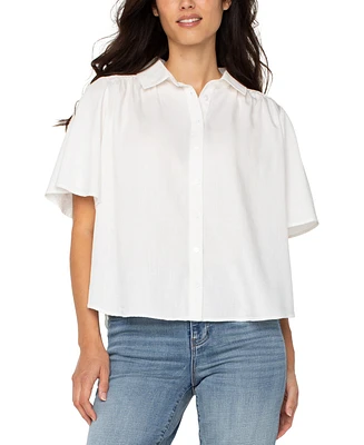 Liverpool Los Angeles Women's Shirred-Shoulder Relaxed Shirt