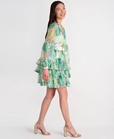 Siena Women's Leaf-Embroidered Mesh Belted Dress
