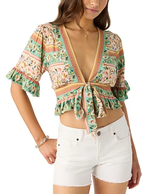 O'Neill Juniors' Harlow Printed Reversible Ruffled Crop Top