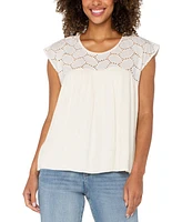 Liverpool Los Angeles Women's Cotton Eyelet-Yoke Gauze Top