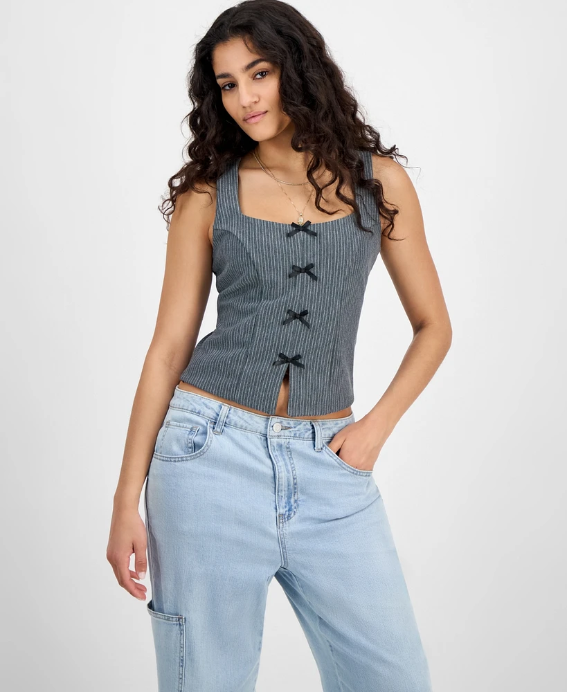 Just Polly Juniors' Menswear Bow-Trim Vest Top