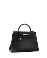 Pre-Owned Hermes Kelly 32 Handbag Black Ardennes with Gold Hardware