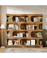 Tribesigns 71" Tall Bookcase Set of 2, 4-Tier S-Shaped Bookshelf, Wood Decorative Storage Shelving, Modern Freestanding Display Shelves, Large Library