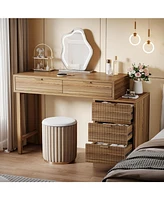 Tribesigns Modern Vanity Desk with Storage,Makeup Vanity Desk with 5 Drawers,(Without Mirror), Walnut Brown