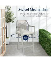 Best Choice Products Set of 2 Indoor/Outdoor Aluminum, Woven Rope Swivel Barstools w/ Armrests