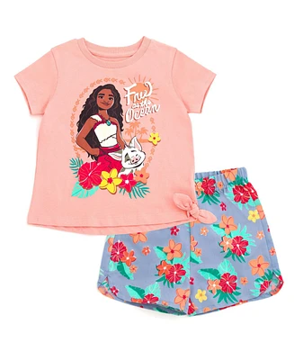 Moana Baby Girls Disney Lilo & Stitch Winnie the Pooh Disney Classics Princess Mermaid T-Shirt and Chambray Shorts Outfit Set