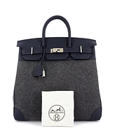 Pre-Owned Hermes Hac 40 Handbag Todoo Wool and Blue Togo with Palladium Hardware