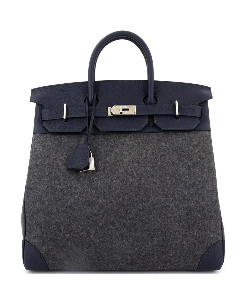 Pre-Owned Hermes Hac 40 Handbag Todoo Wool and Blue Togo with Palladium Hardware