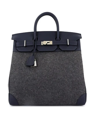 Pre-Owned Hermes Hac 40 Handbag Todoo Wool and Blue Togo with Palladium Hardware
