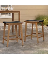 LuxenHome Outdoor Acacia Wood Counter Height Stools, Set of 2