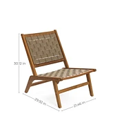 LuxenHome Outdoor Acacia Wood Woven Back and Seat Armless Deck Chair
